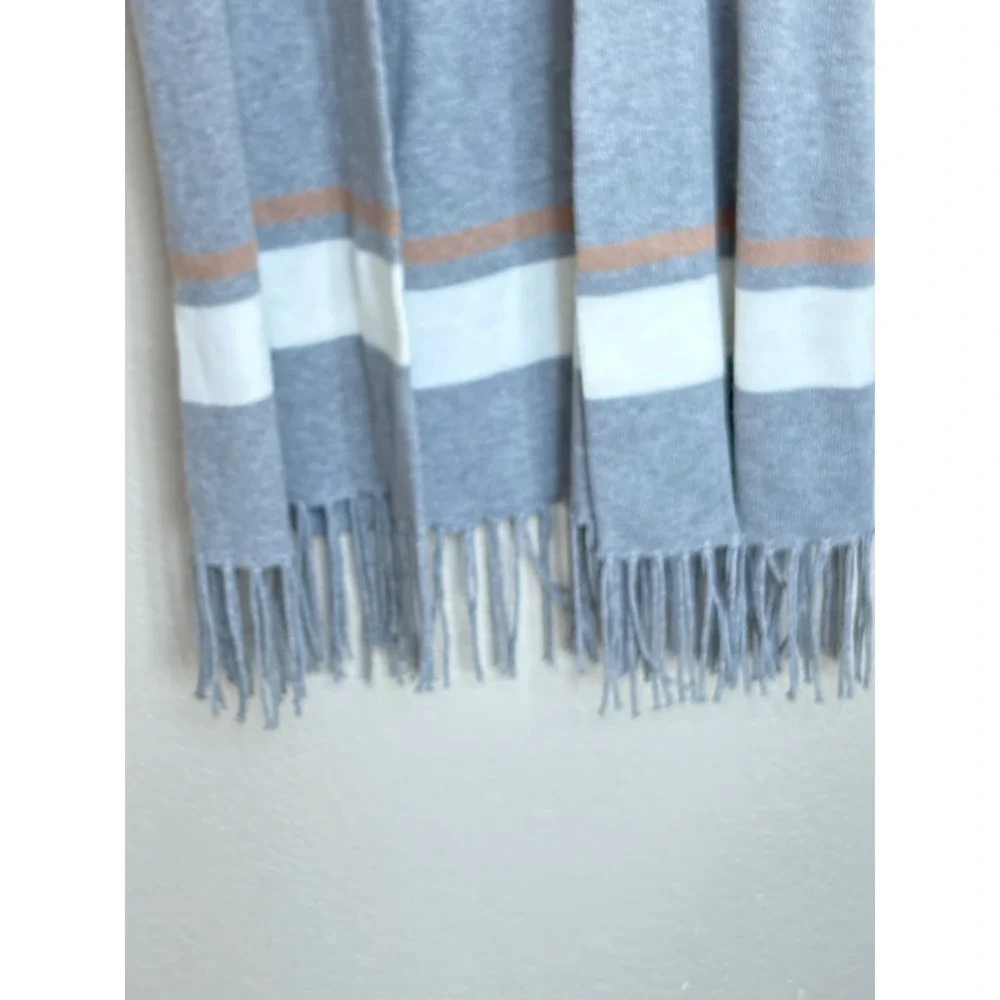 Chico's Striped Fringe Hem Open Front Longline Cardigan Vest Size 1 Medium